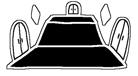 Interior view of room with three branching paths